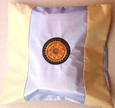 Blue yellow square cushion cover with embrodary decor on centre, gift for new home owner collection. 
