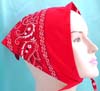 Bright red color with white paint floral design triangle head bandana head scarf with tie string 