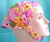 Cotton head bandana head scarf with stretchable end in pinky flower design 
