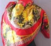 Large square polyester scarf with yellow sun flower in red circle park design 