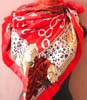 Flowery pattern desing with Celtic knotwork at color red center holding red rose motif fashion large square polyester scarf