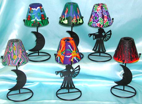 Assorted color moon / angel pattern table lamp style fimo iron candle holder, suppliers gift wholesale catalog. Various pattern design to suit your need!