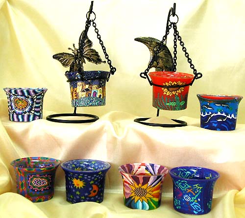 Suspending style assorted color and painted design moon / butterfly pattern fimo candle holder