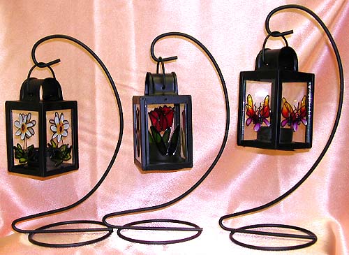 Hand painting fashion glass candle holder in assorted floral pattern design, unique handcrafted designers fashion trend. A perfect summer garden decoration!