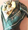 Large square polyester scarf with dark green and yellow color floral design 